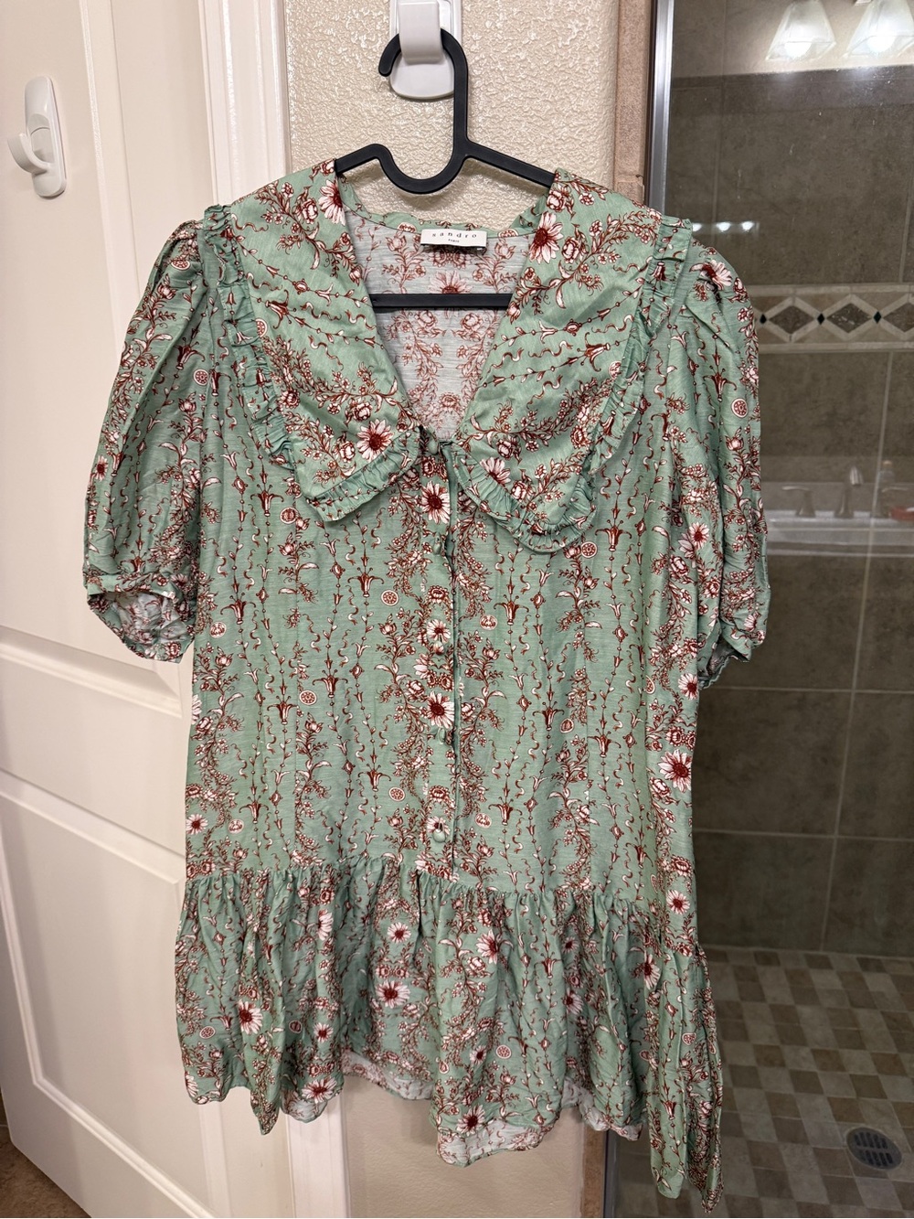 Sandro Mint Green Floral Button-Front Dress